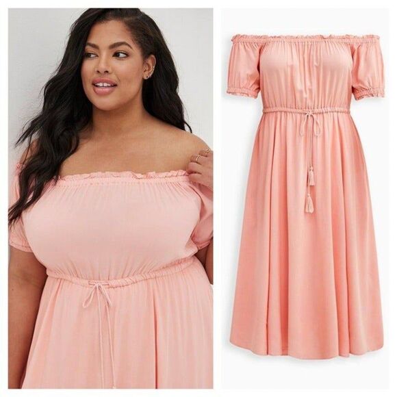 Torrid Midi Challis Off-Shoulder Dress - Picture 1 of 3